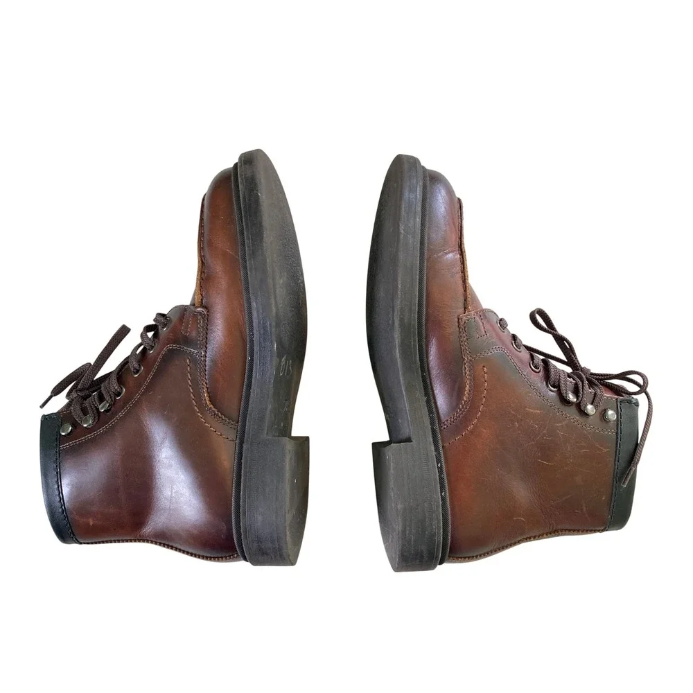 Zara Men's Brown Leather Ankle Lace-Up Chukka Boots Motorcycle (Size EU 40)